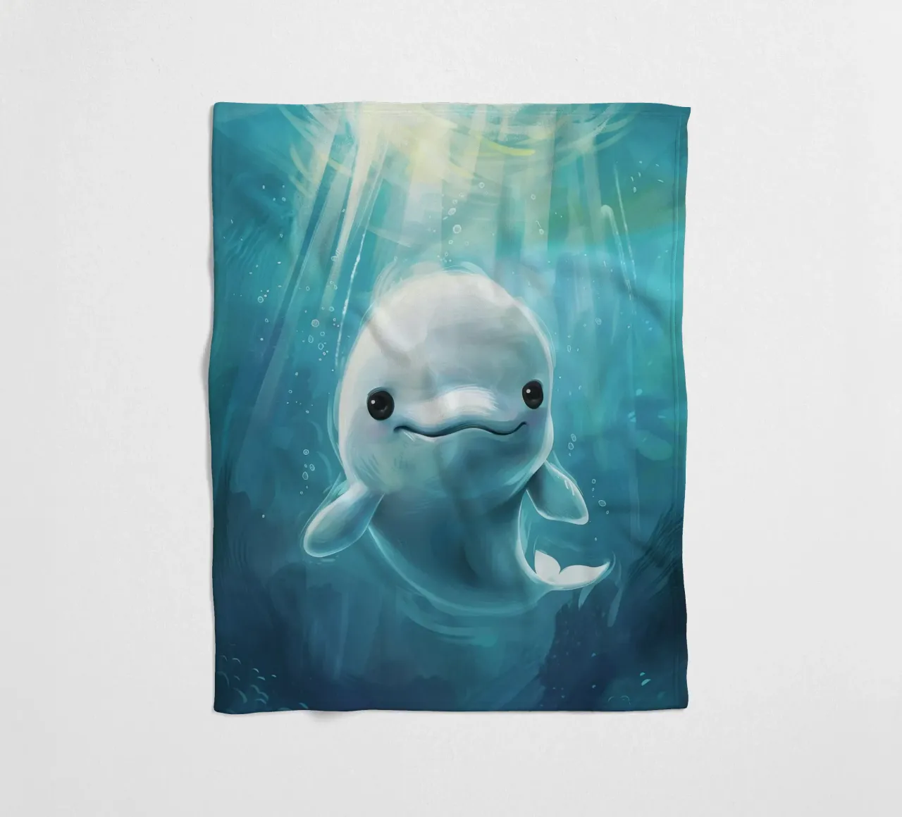 Innocenza negli abissi: un cucciolo di balena beluga in acque blu coperta in pile da DesignDoodle