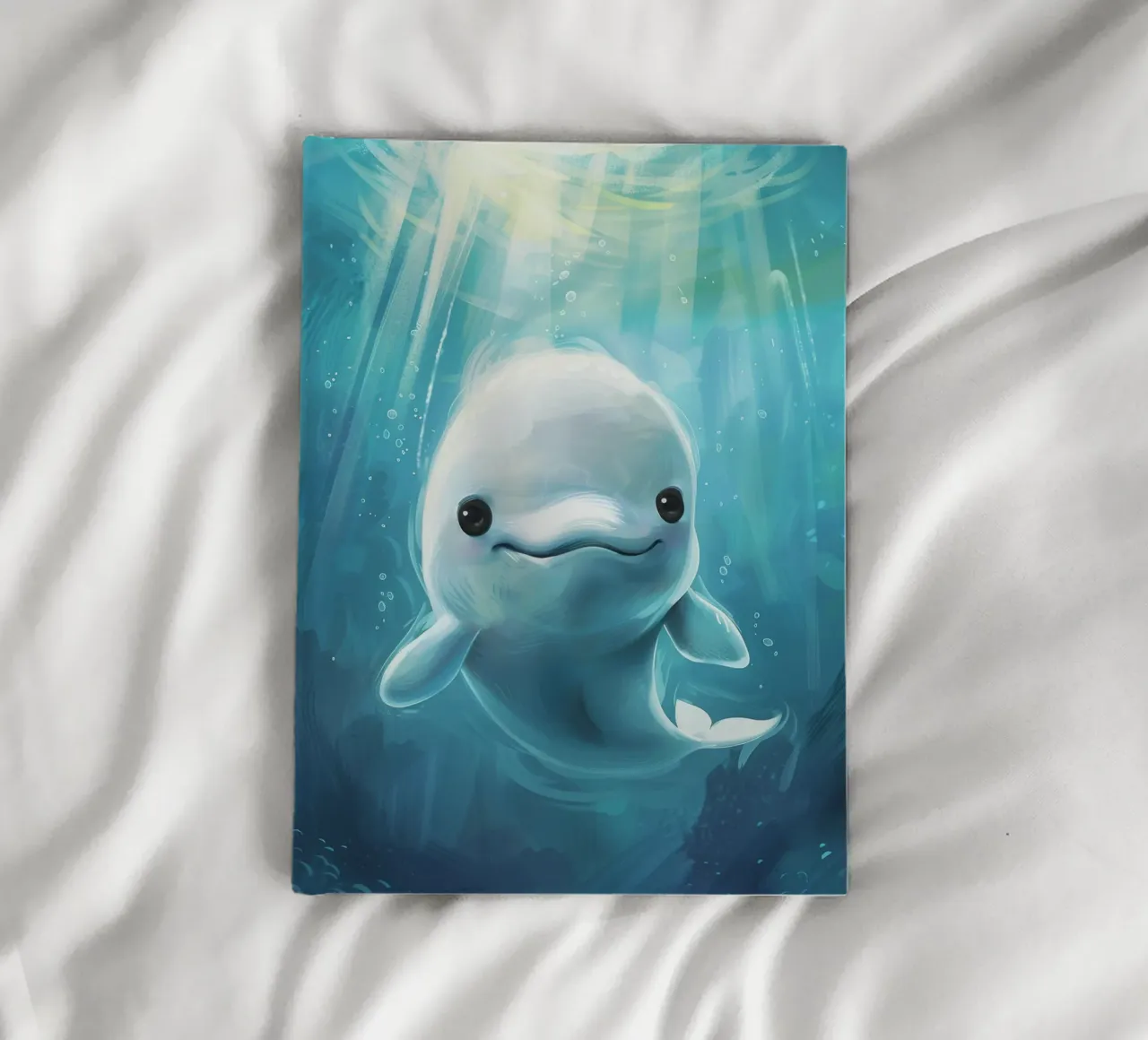 Innocence in the Deep: A Beluga Whale Calf in Blue Waters notebook by DesignDoodle