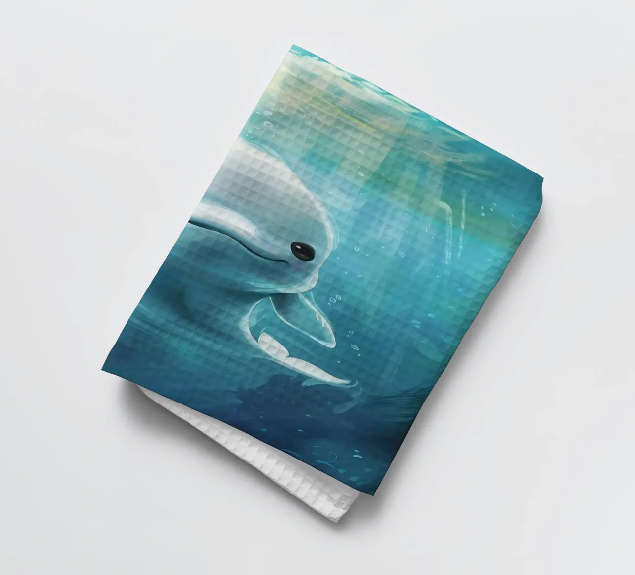 Innocence in the Deep : Un béluga dans les eaux bleues torchon de DesignDoodle