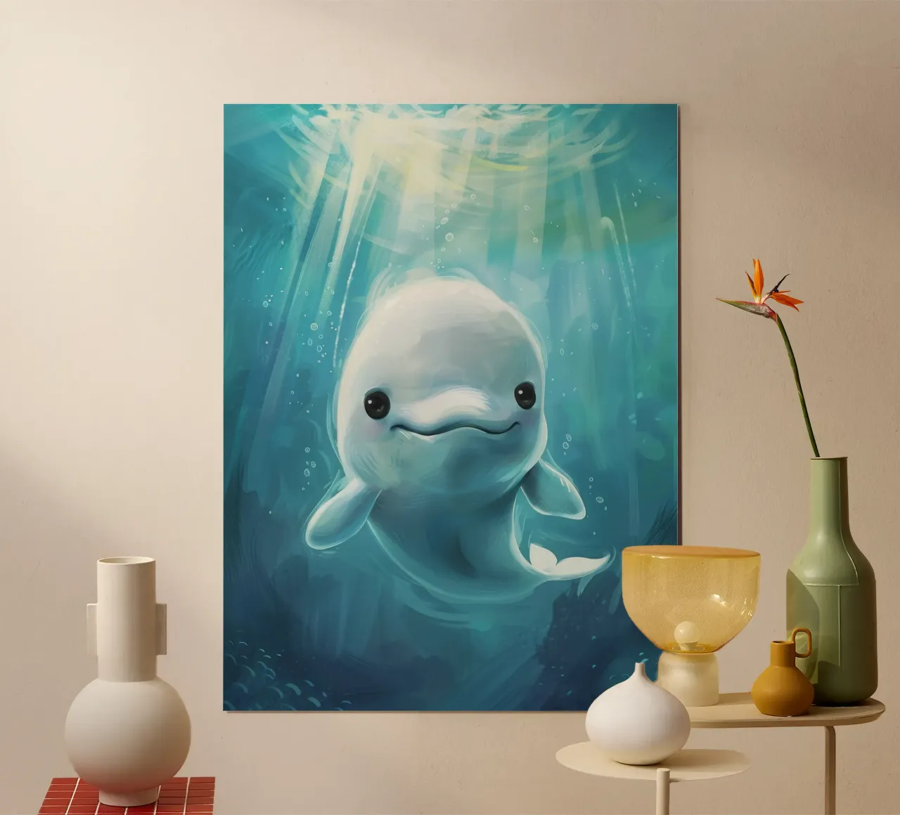 Innocence in the Deep : Un béluga dans les eaux bleues poster de DesignDoodle