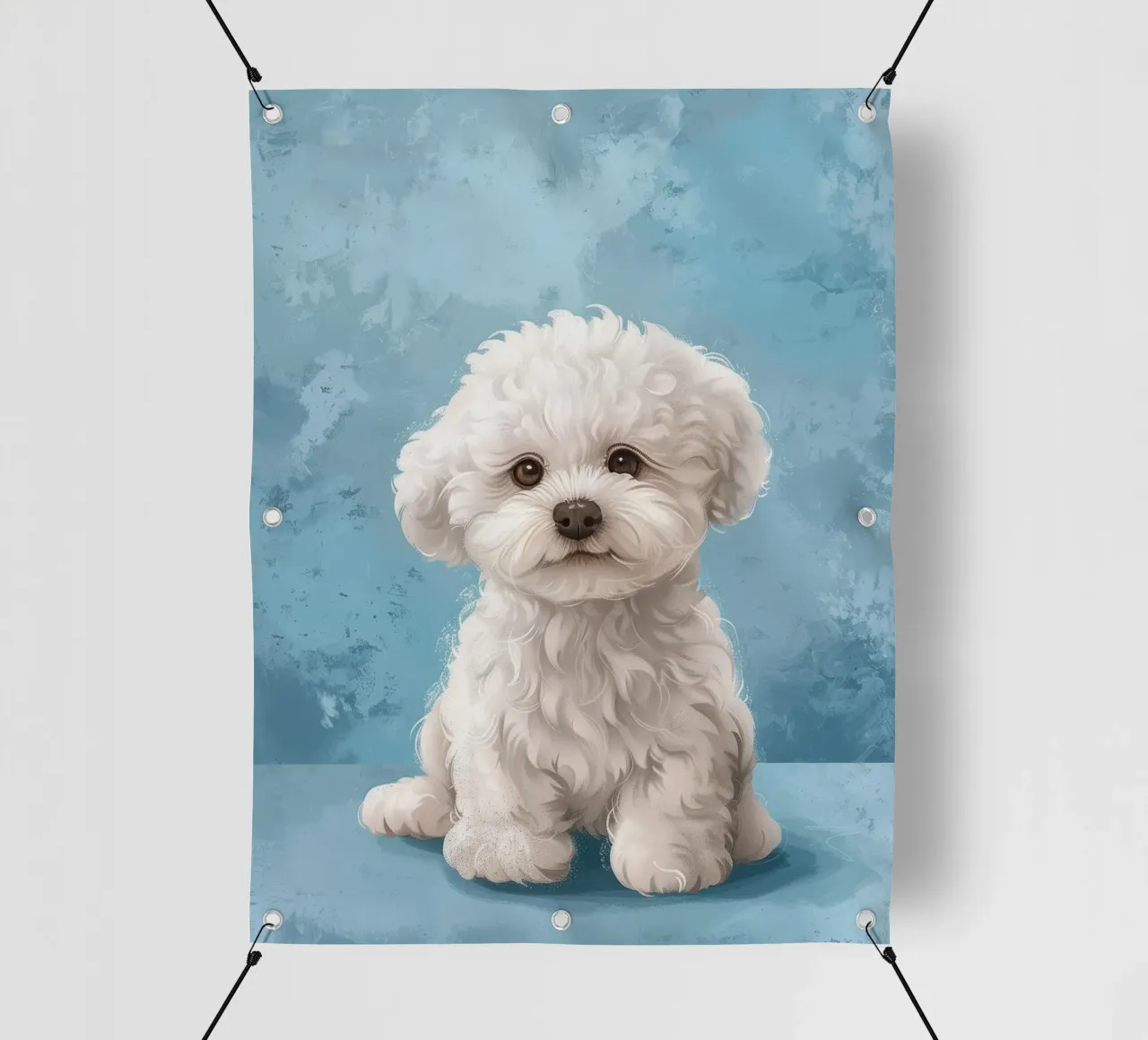 Cucciolo giocoso: L'innocente Bichon Frise in posa con fascino telo in pvc da DesignDoodle