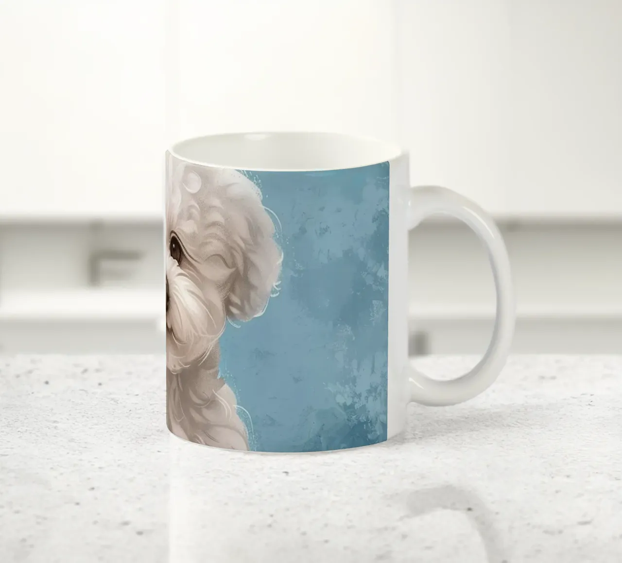 Speelse puppy: De onschuldige Bichon Frise poseert met charme keramische mok van DesignDoodle