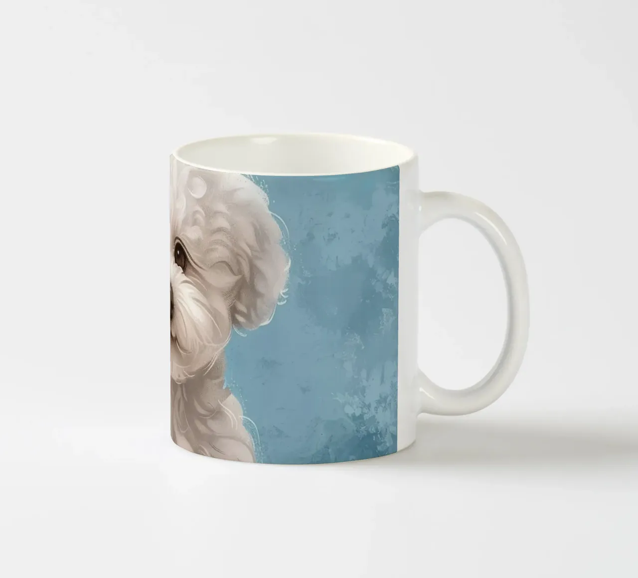 Speelse puppy: De onschuldige Bichon Frise poseert met charme keramische mok van DesignDoodle