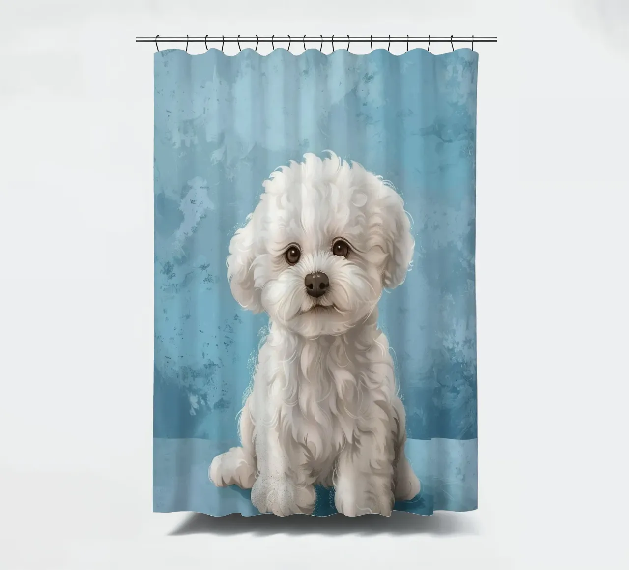 Chiot joueur : L'innocent bichon frisé posant avec charme rideau de douche de DesignDoodle