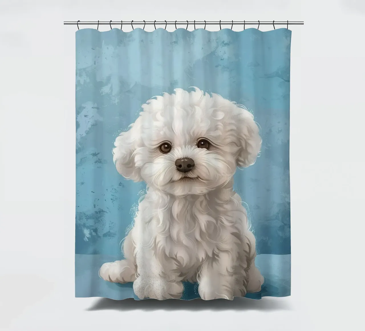 Chiot joueur : L'innocent bichon frisé posant avec charme rideau de douche de DesignDoodle