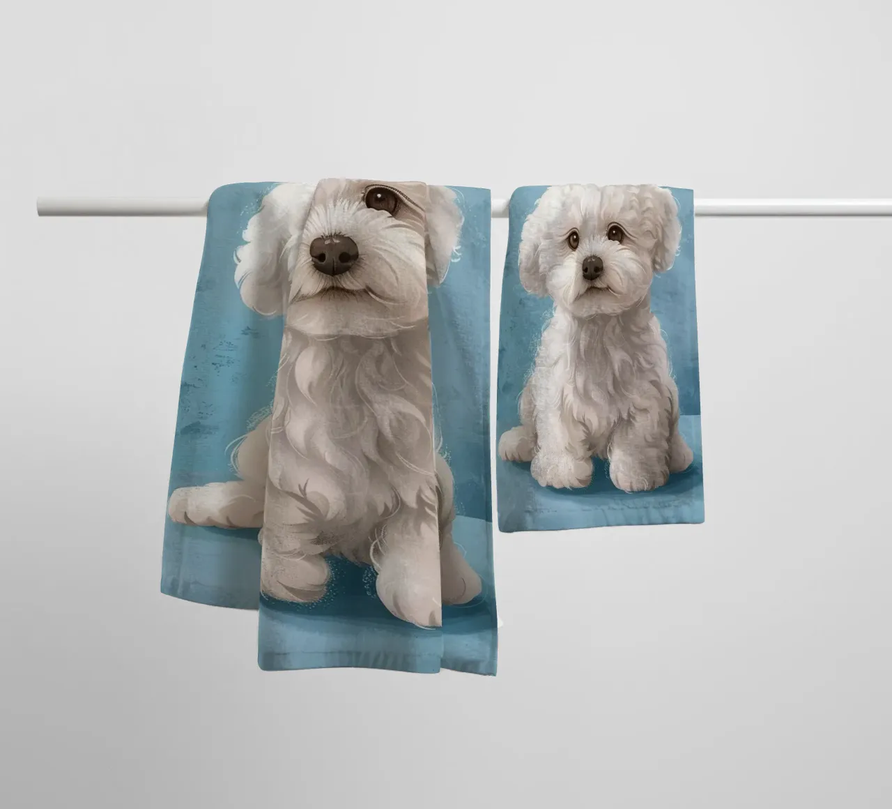 Playful Puppy: The Innocent Bichon Frise Posing with Charm towel by DesignDoodle