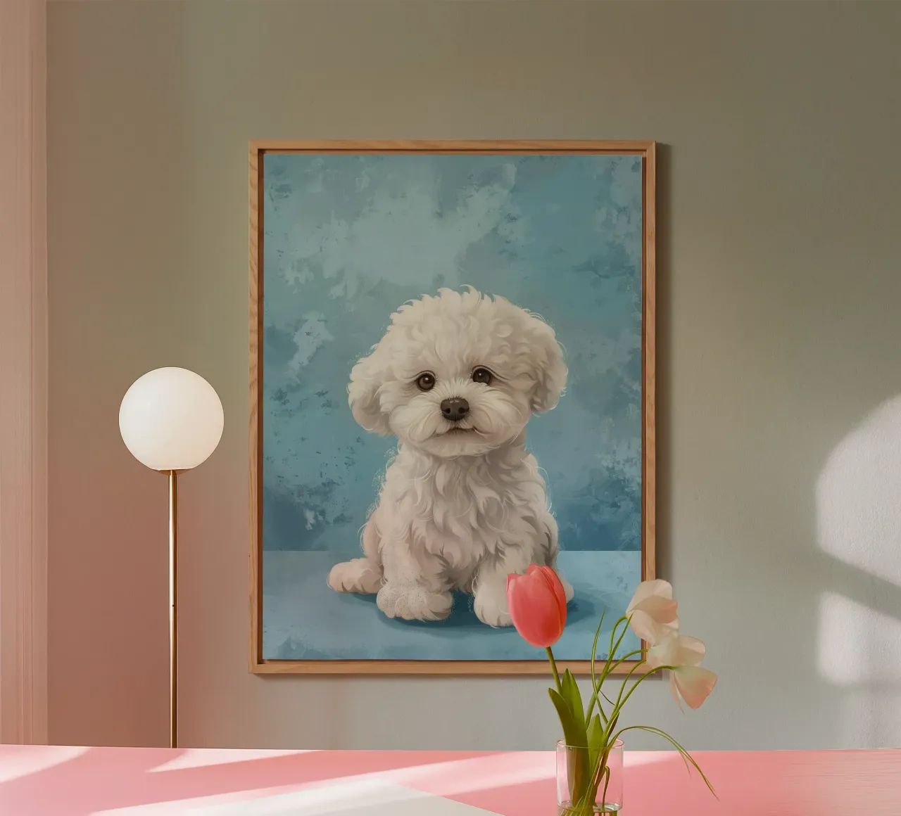 Verspieltes Hündchen: Der unschuldige Bichon Frise posiert mit Charme Alu-Dibond von DesignDoodle