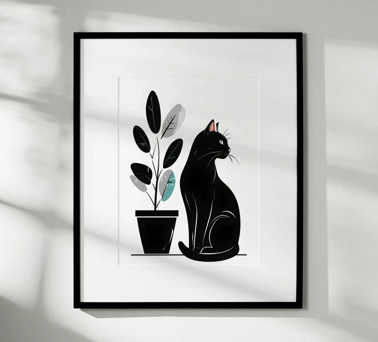Gatto nero e illustrazione di piante poster da 🥝 KIWI STORE