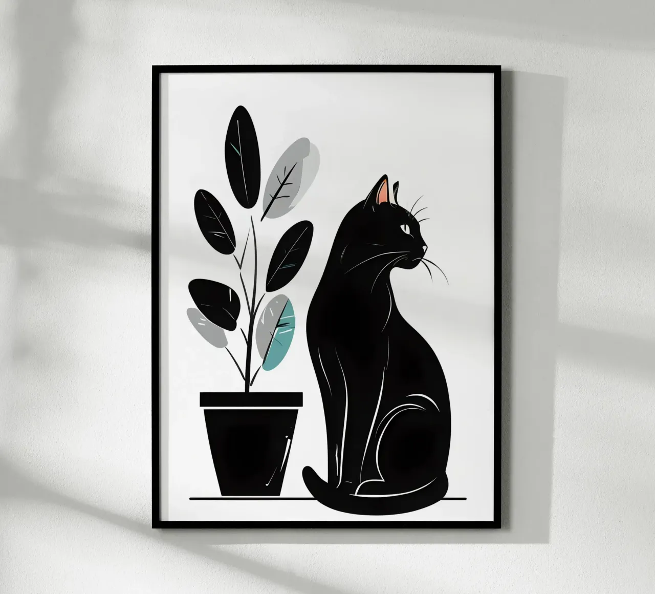 Gatto nero e illustrazione di piante poster da 🥝 KIWI STORE