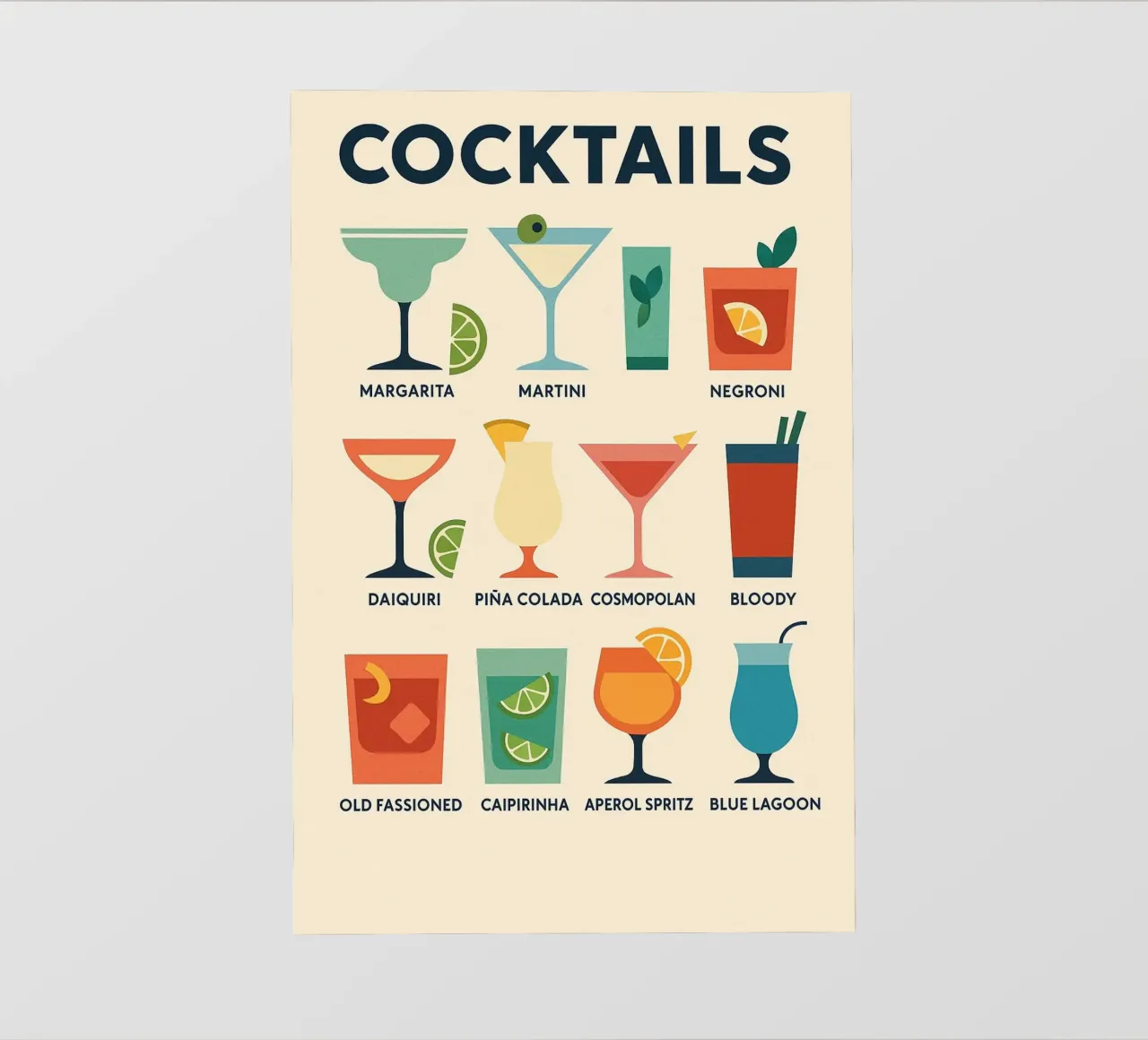 COCKTAILS - The design poster that mixes all the classics backlit film by Boissons - Affiches & posters - Retro