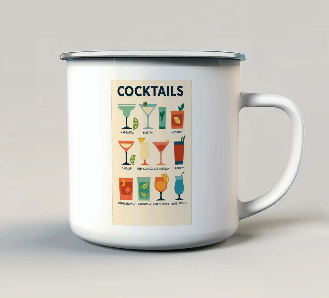 COCKTAILS - Il manifesto di design che mescola tutti i classici tazza in smalto da Boissons - Affiches & posters - Retro