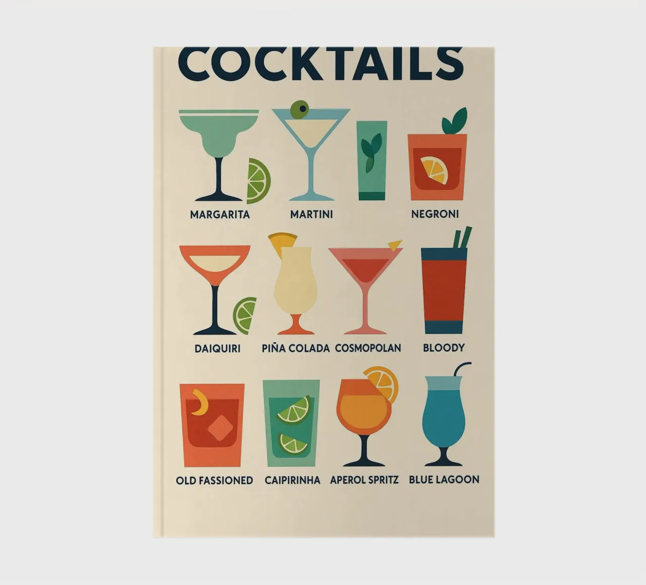 COCKTAILS – L’affiche design qui mixe tous les classiques carnet de notes de Boissons - Affiches & posters - Retro