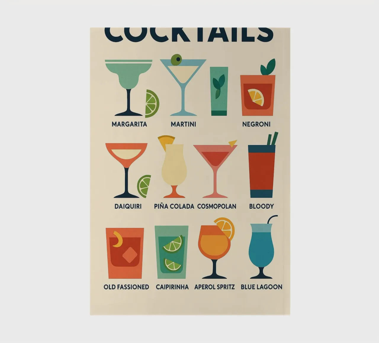 COCKTAILS – L’affiche design qui mixe tous les classiques carnet de notes de Boissons - Affiches & posters - Retro