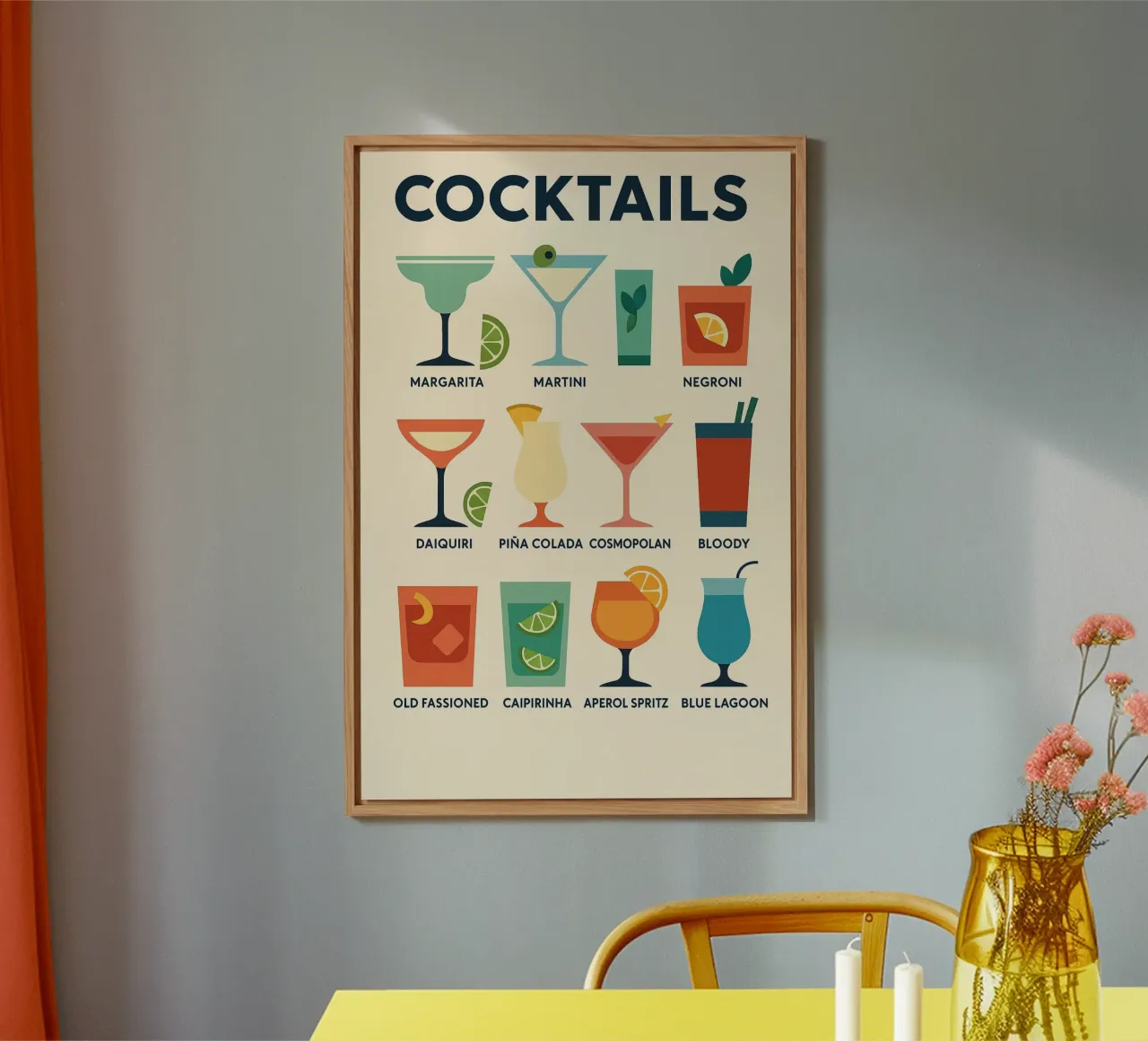 COCKTAILS - Il manifesto di design che mescola tutti i classici pannello forex da Boissons - Affiches & posters - Retro