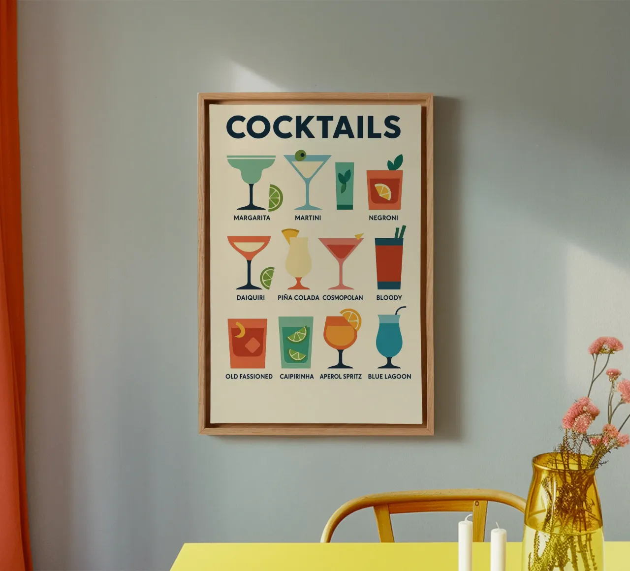 COCKTAILS – L’affiche design qui mixe tous les classiques toile de Boissons - Affiches & posters - Retro
