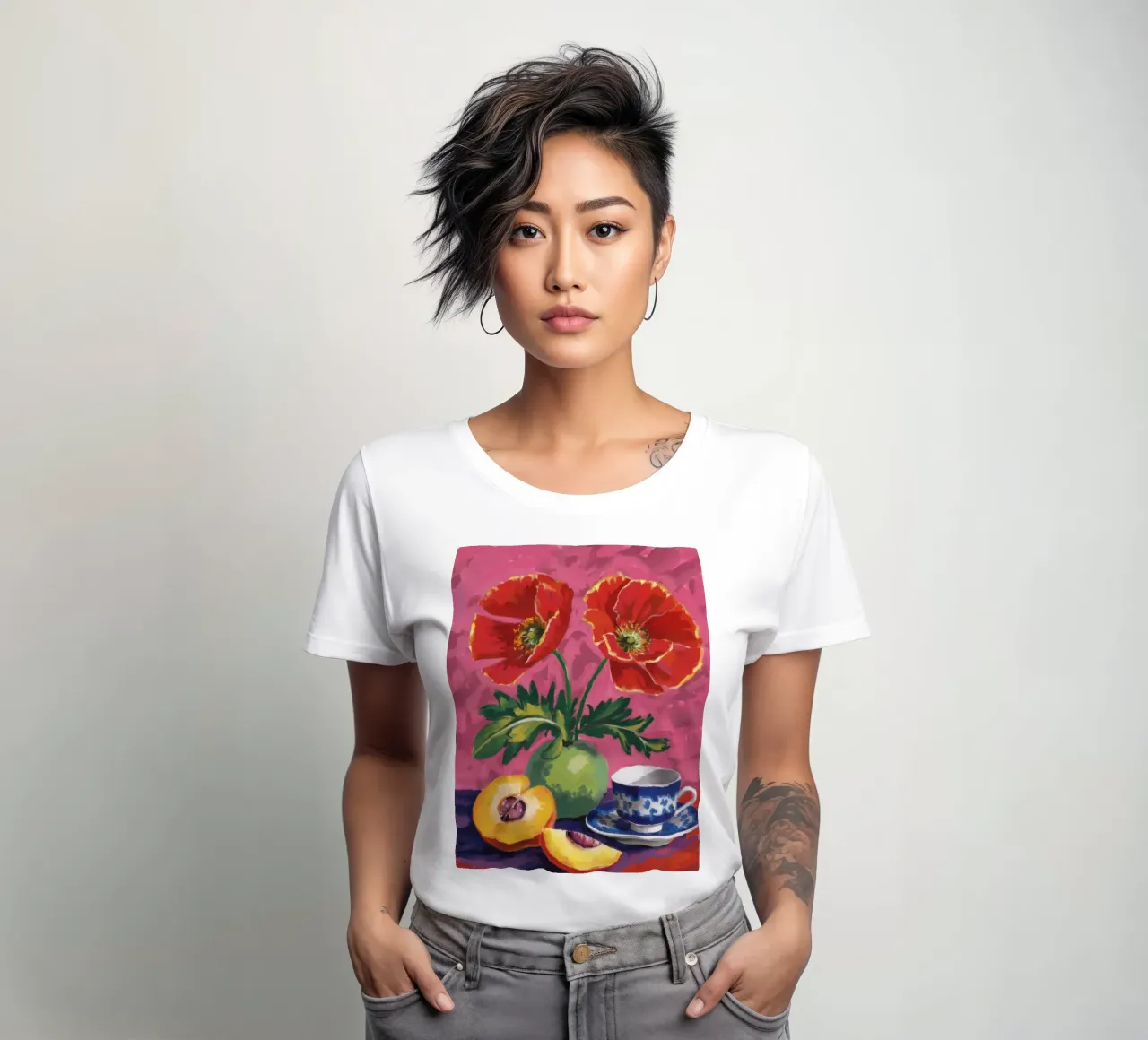 Papavero Teacup Repose t-shirt da donna da Pan Denim