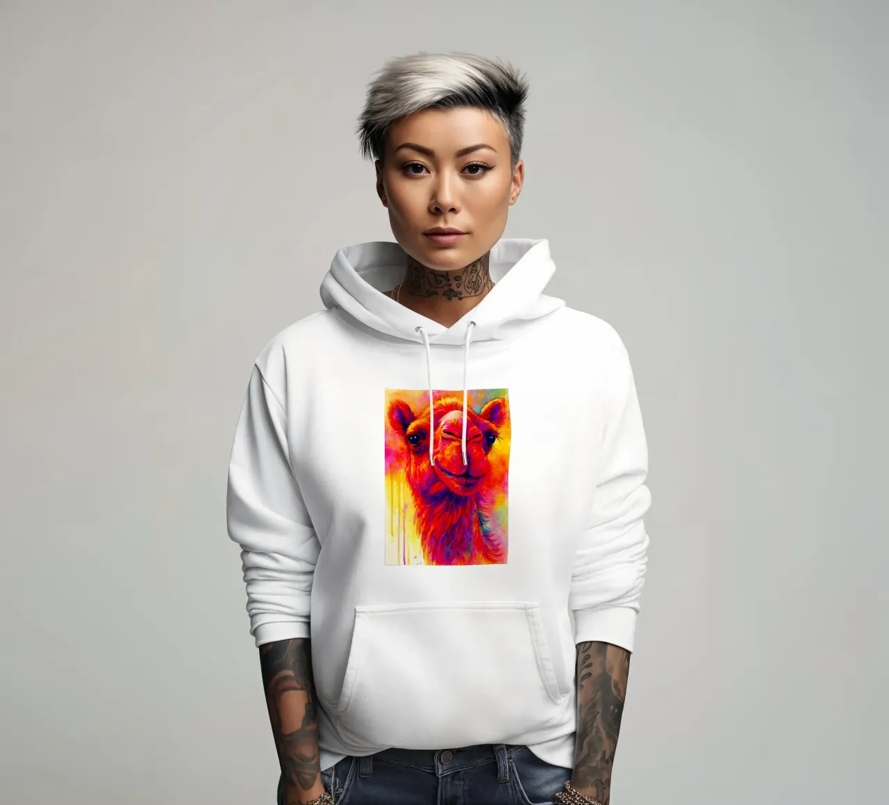 cammello pittura colorata felpa con cappuccio da toegoe