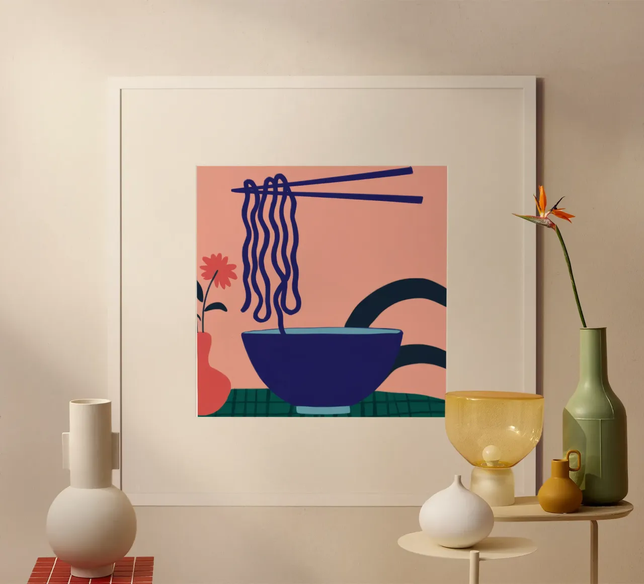 Ciotola di noodle Bloom poster con telaio in alluminio da Muse Artworks