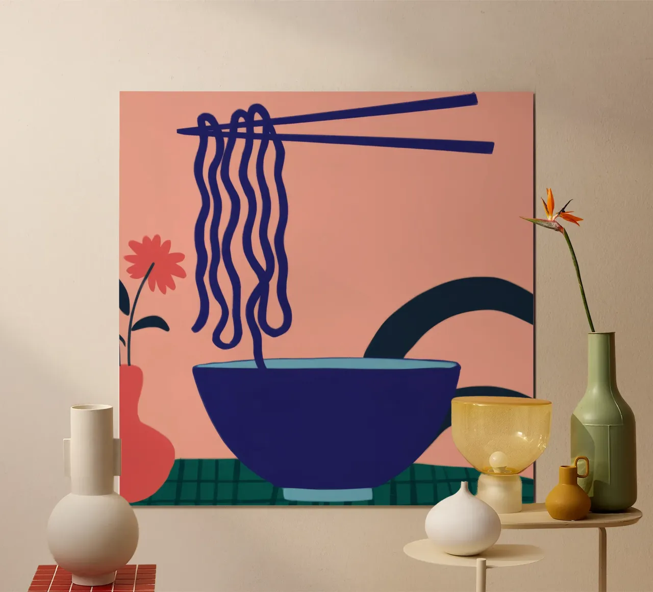 Ciotola di noodle Bloom poster con telaio in alluminio da Muse Artworks
