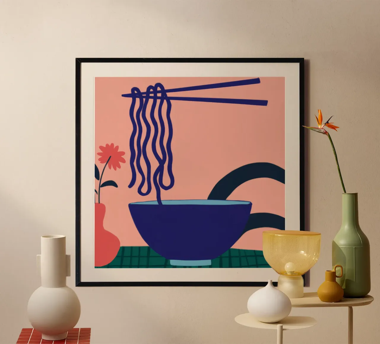 Ciotola di noodle Bloom poster con telaio in alluminio da Muse Artworks