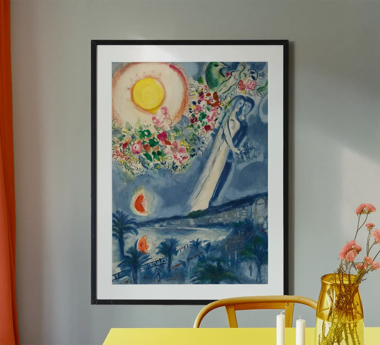 Marzo Chagall Amanti nel cielo di Nizza poster con telaio in legno da MC Exhebition