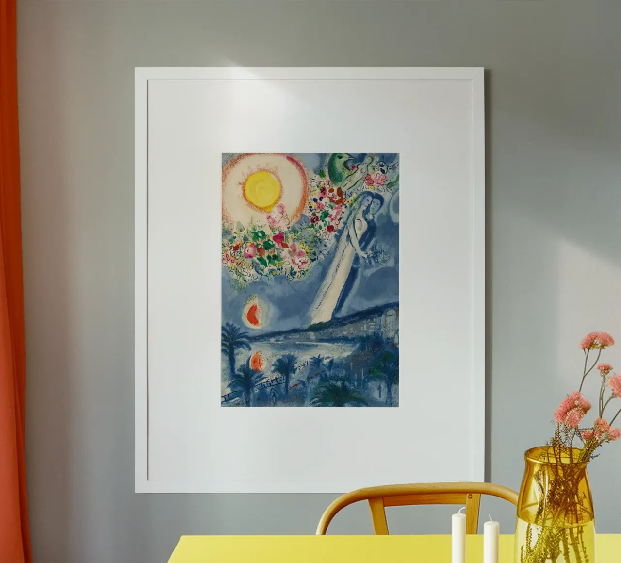 Marzo Chagall Amanti nel cielo di Nizza poster con telaio in legno da MC Exhebition