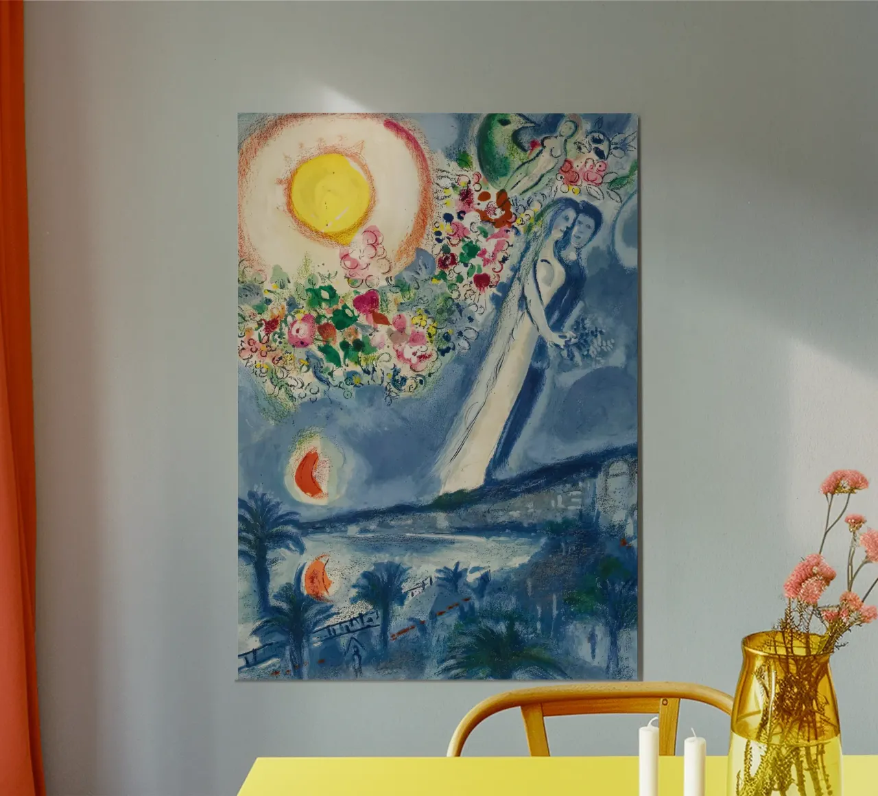 Marzo Chagall Amanti nel cielo di Nizza poster con telaio in legno da MC Exhebition
