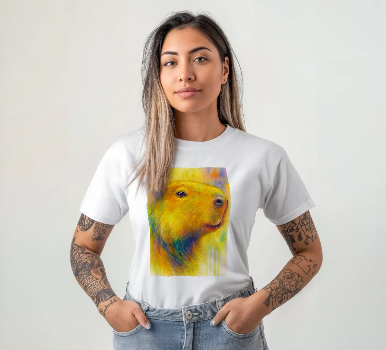 capybara colorfull painting t-shirt by toegoe