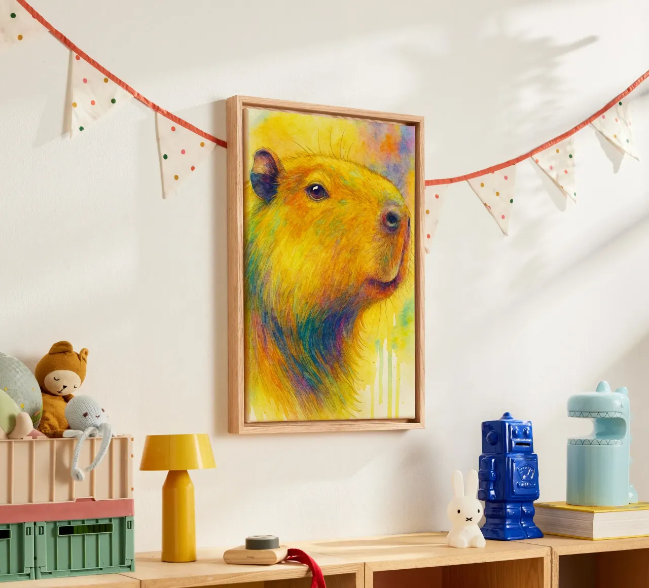 capibara pittura colorata tela con Cornice a cassetta da toegoe