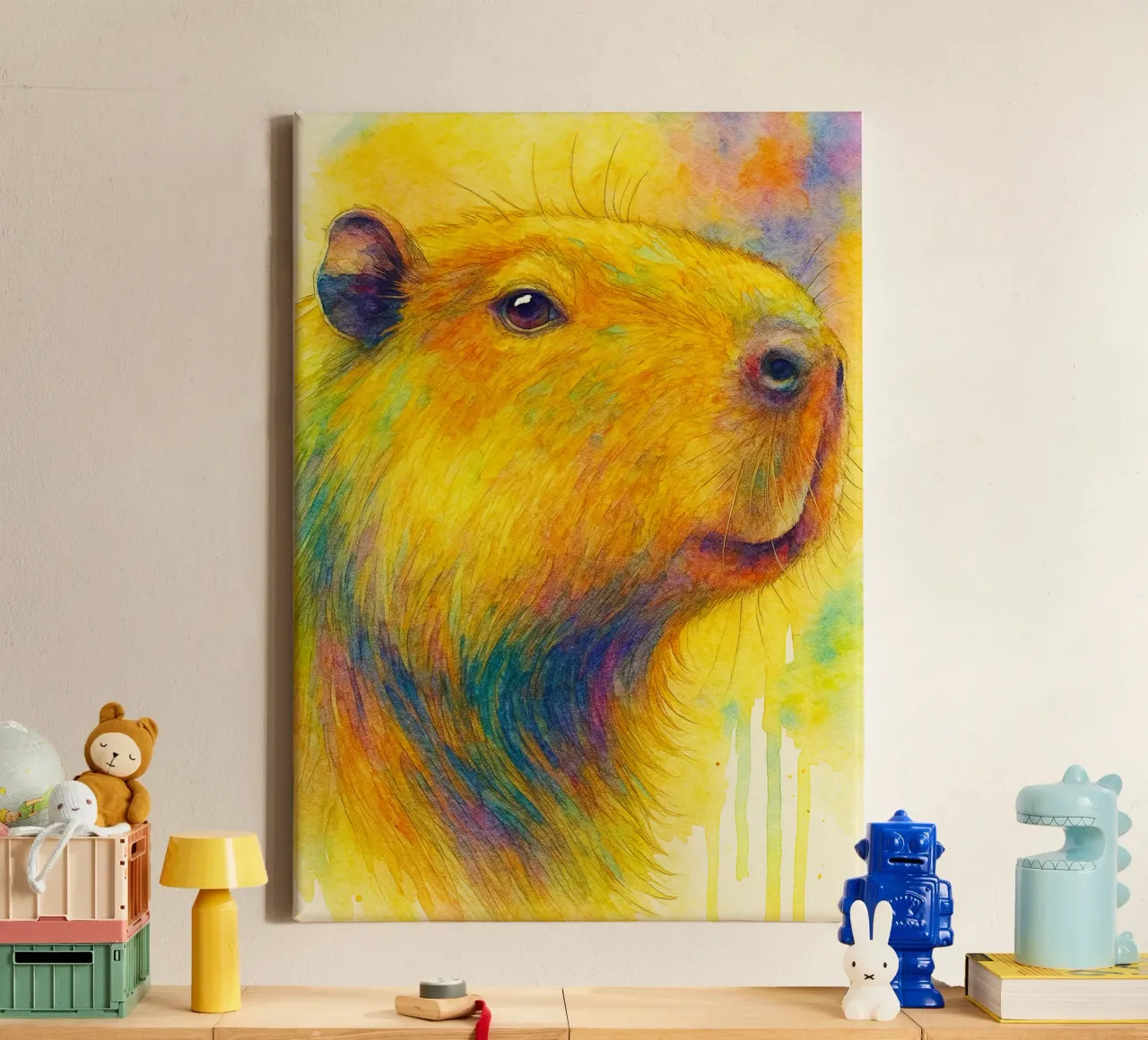 capibara pittura colorata tela con Cornice a cassetta da toegoe