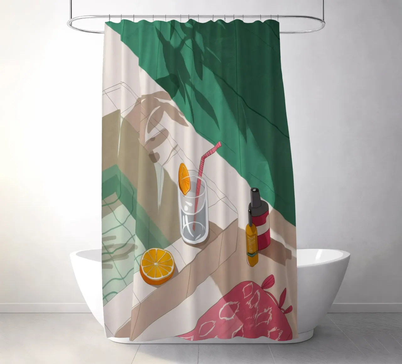 Sunbathing Shadow Play shower curtain by Muse Artworks