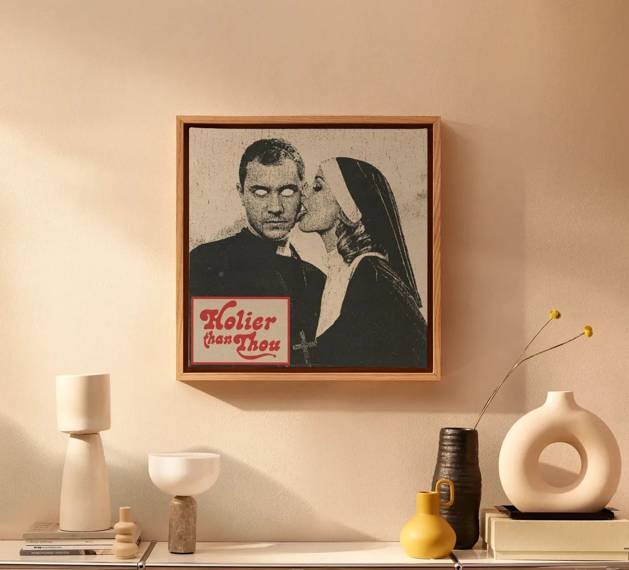 nun priest cross religious attire canvas with Floater frame by maluniq