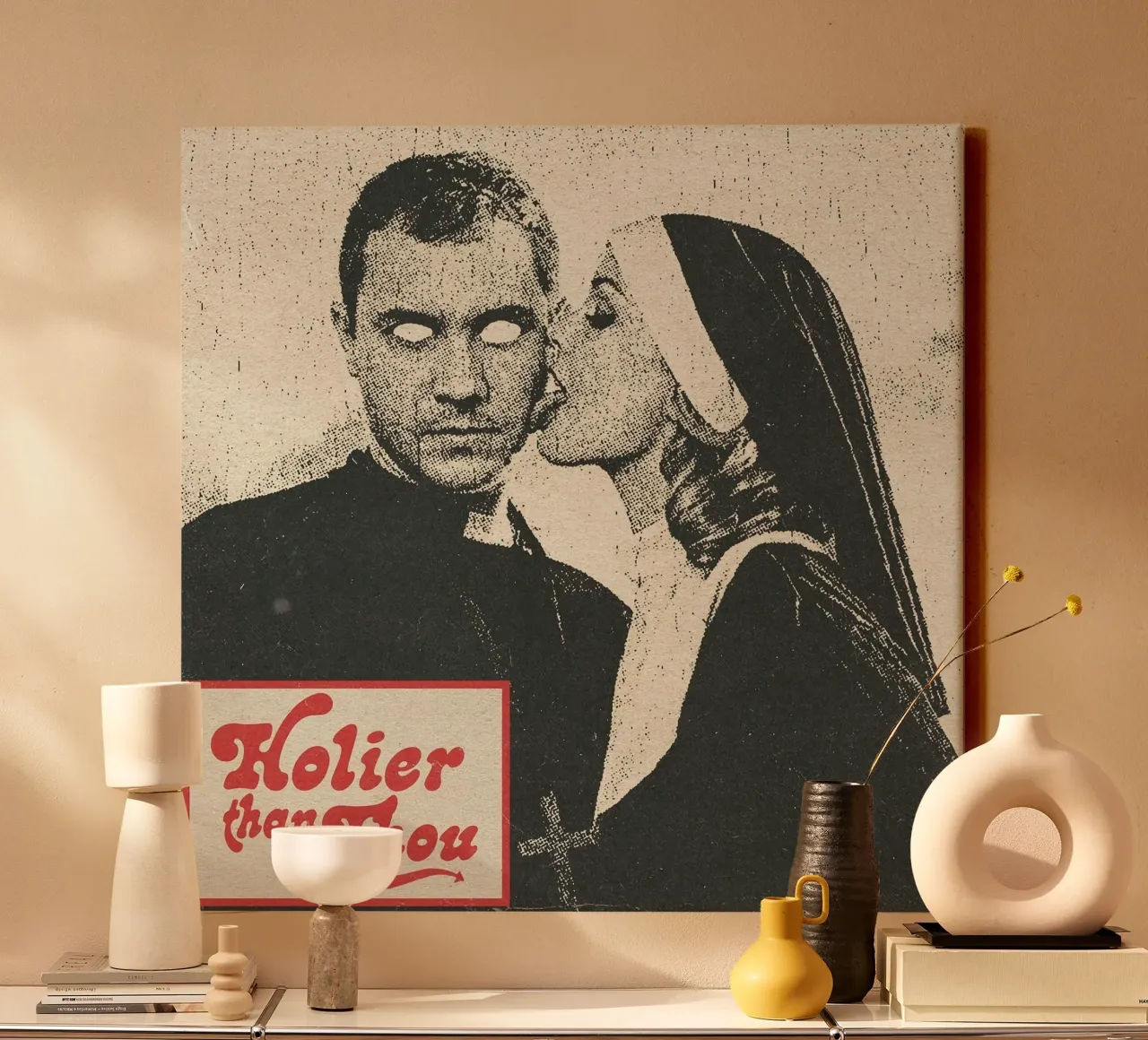 nun priest cross religious attire canvas with Floater frame by maluniq