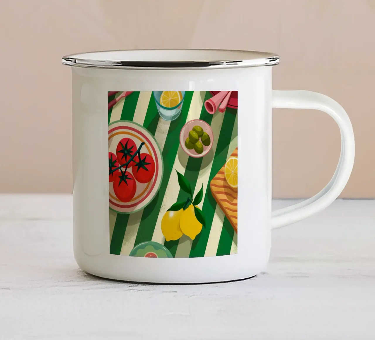 Salade de tomates fraîches mug en émail de Muse Artworks