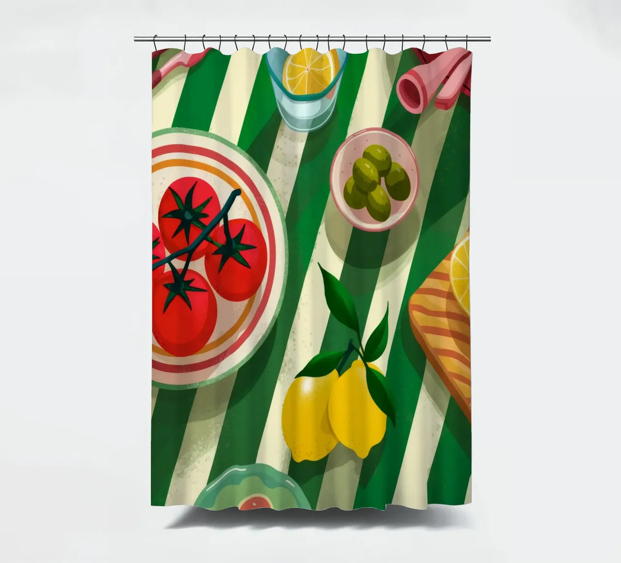 Fresh Tomato Salad shower curtain by Muse Artworks