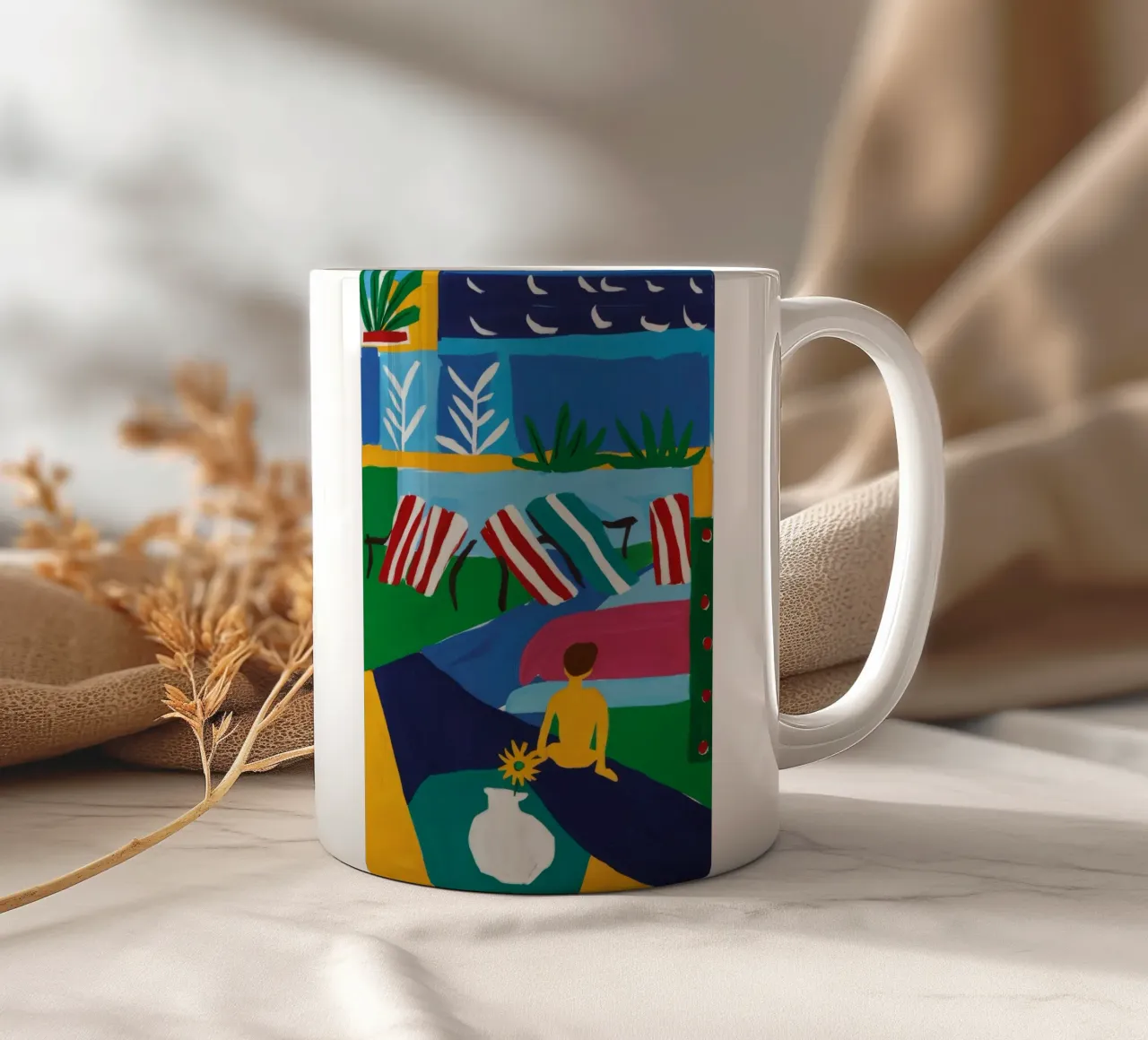 Soggiorno sul lungofiume tazza in ceramica da Muse Artworks