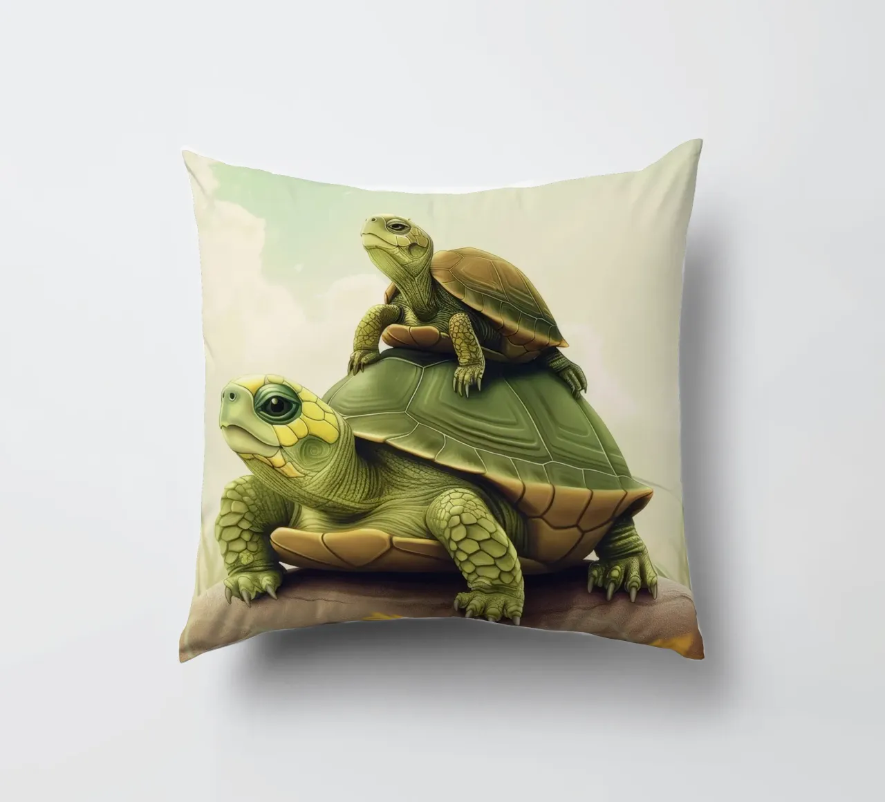 A Shelled Wanderer: Box Turtle in the Wild decorative cushion by DesignDoodle