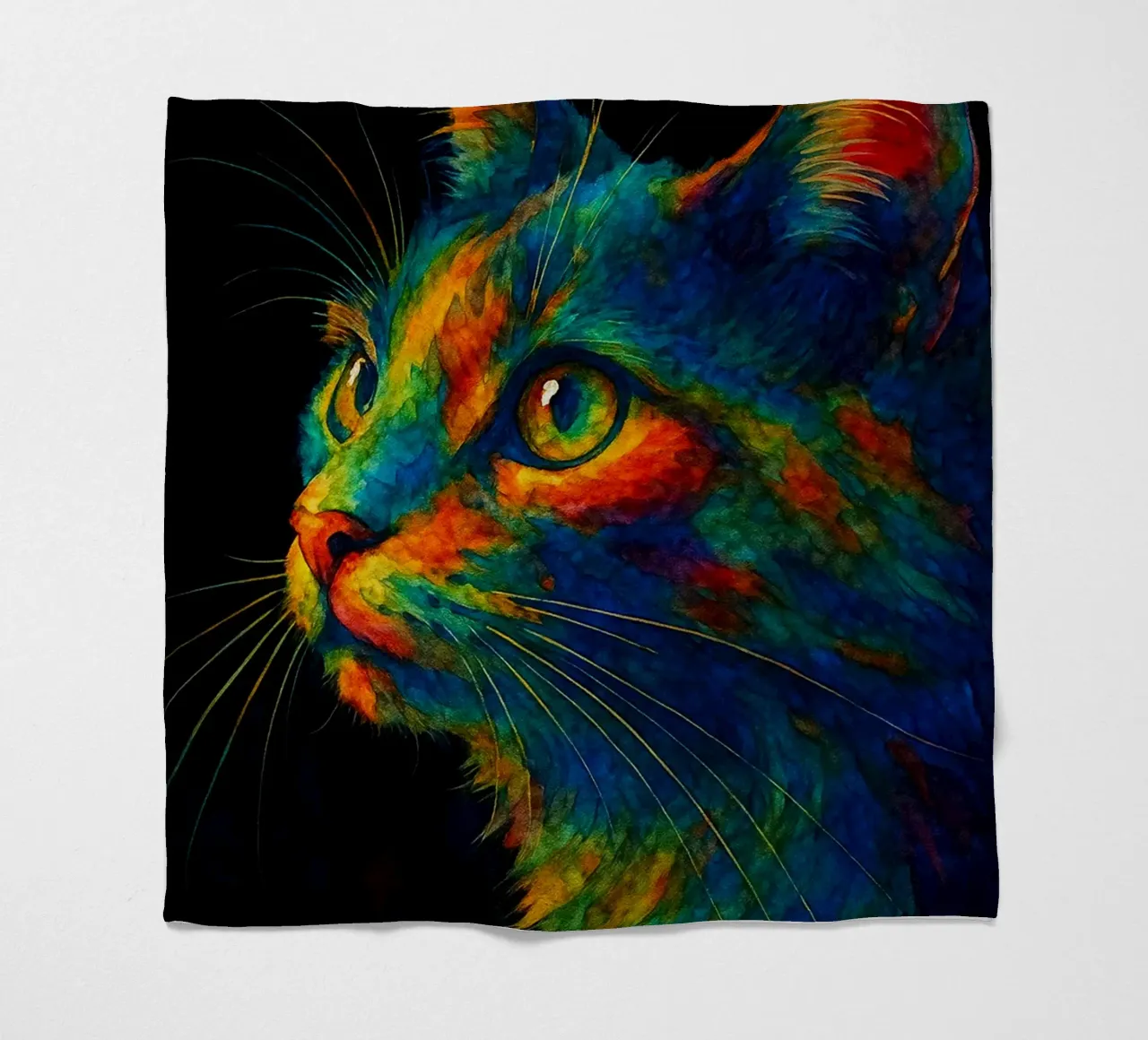 chat peinture colorée plaid polaire de toegoe