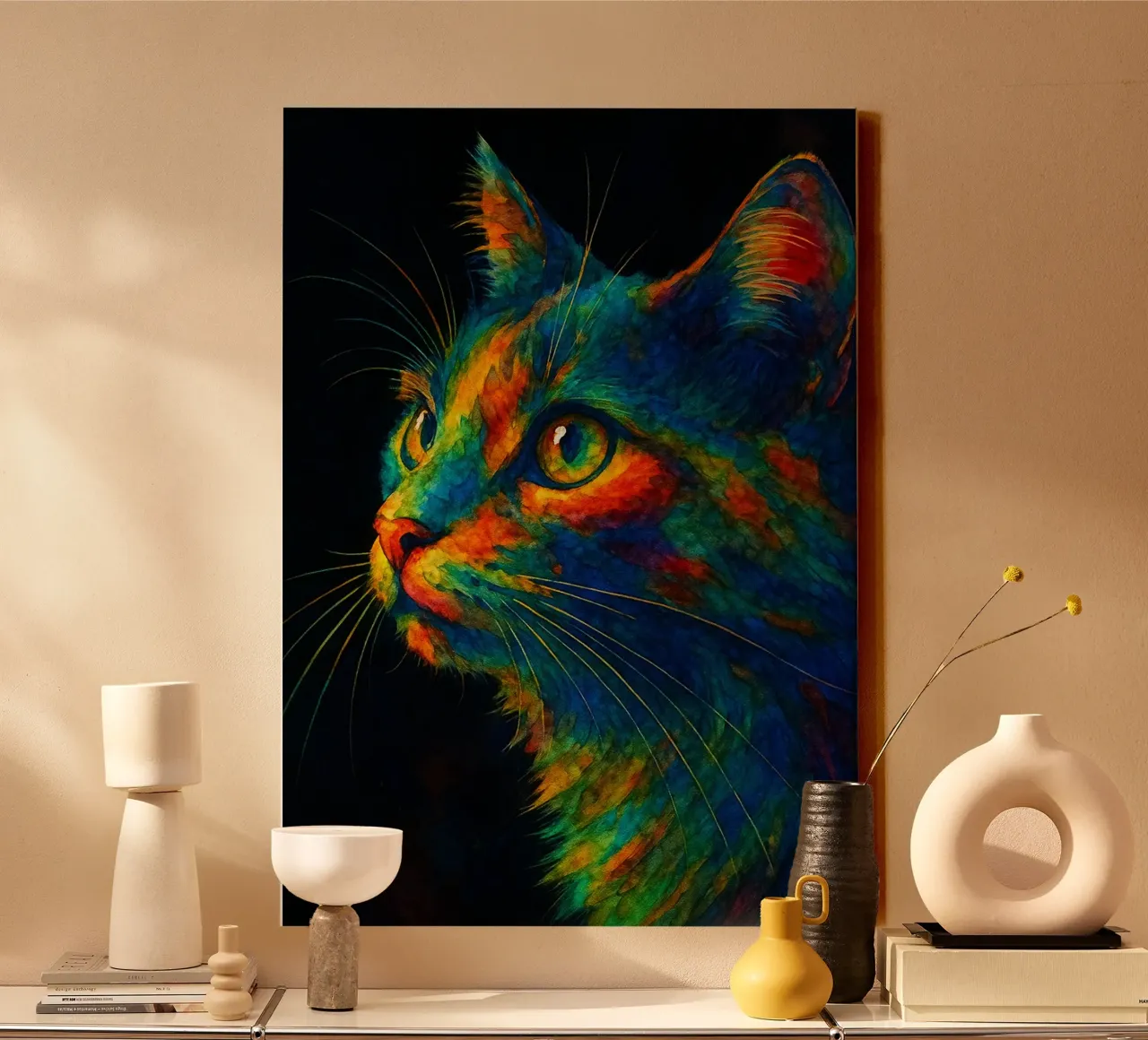 gatto pittura colorata tela con Cornice a cassetta da toegoe