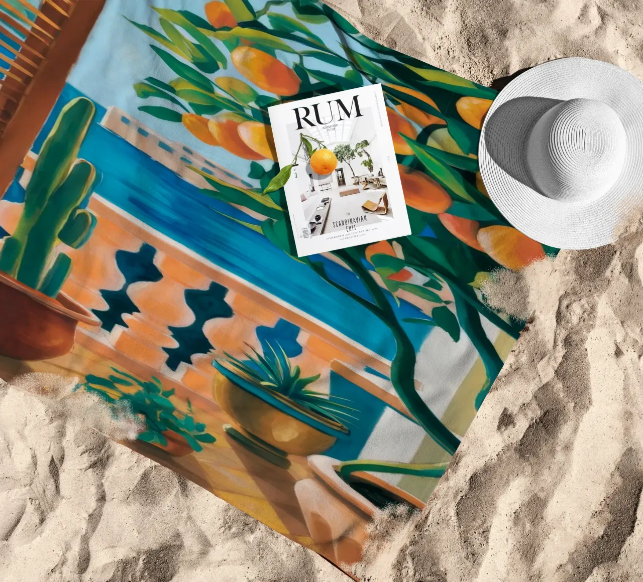 Orange Tree Window beach towel by FadeAura
