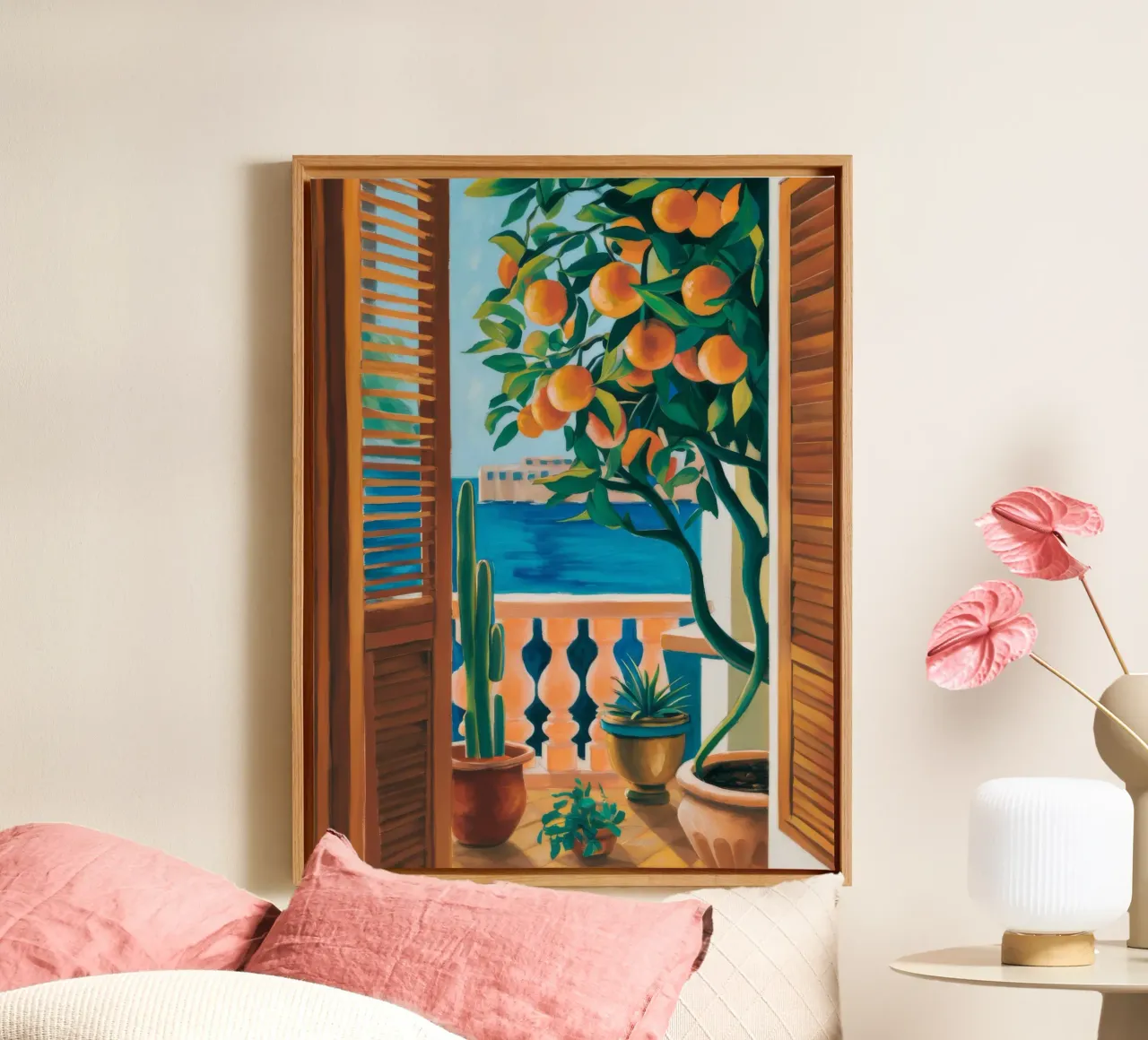 Orange Tree Window canvas with Floater frame by FadeAura