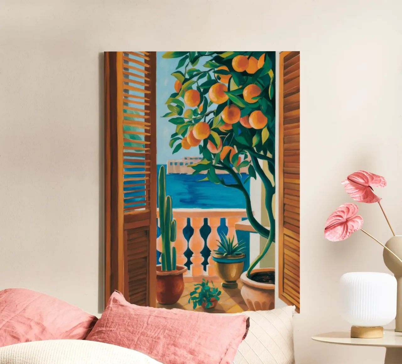 Orange Tree Window canvas with Floater frame by FadeAura