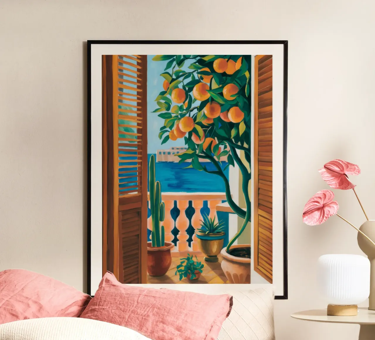Finestra dell'albero d'arancio poster con telaio in alluminio da FadeAura