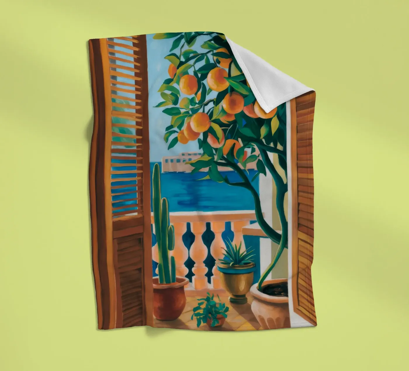 Orange Tree Window fleece blanket by FadeAura
