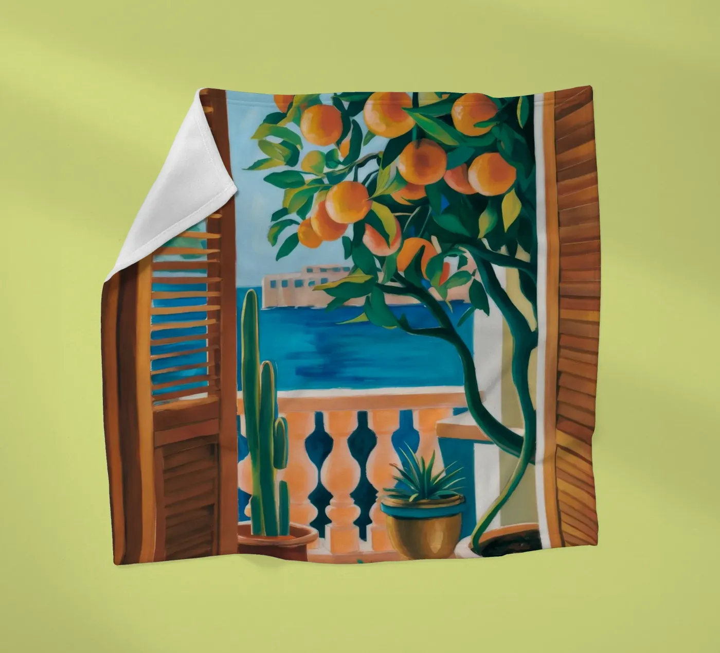 Orange Tree Window fleece blanket by FadeAura