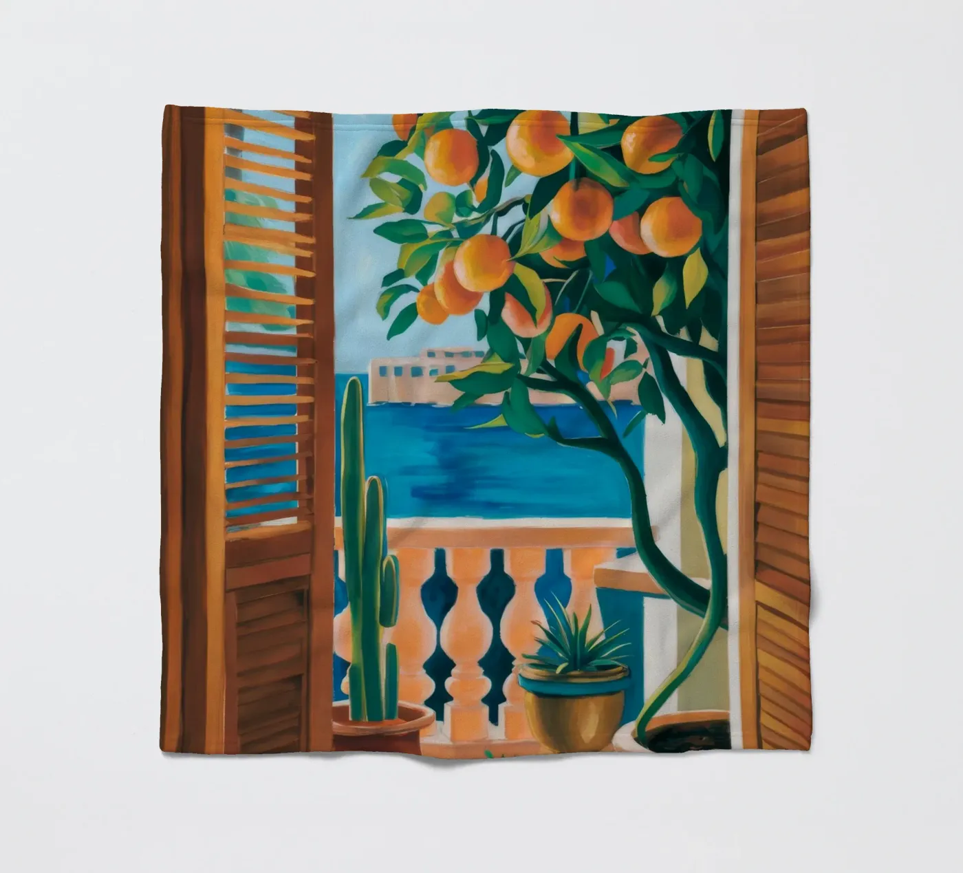 Orange Tree Window fleece blanket by FadeAura