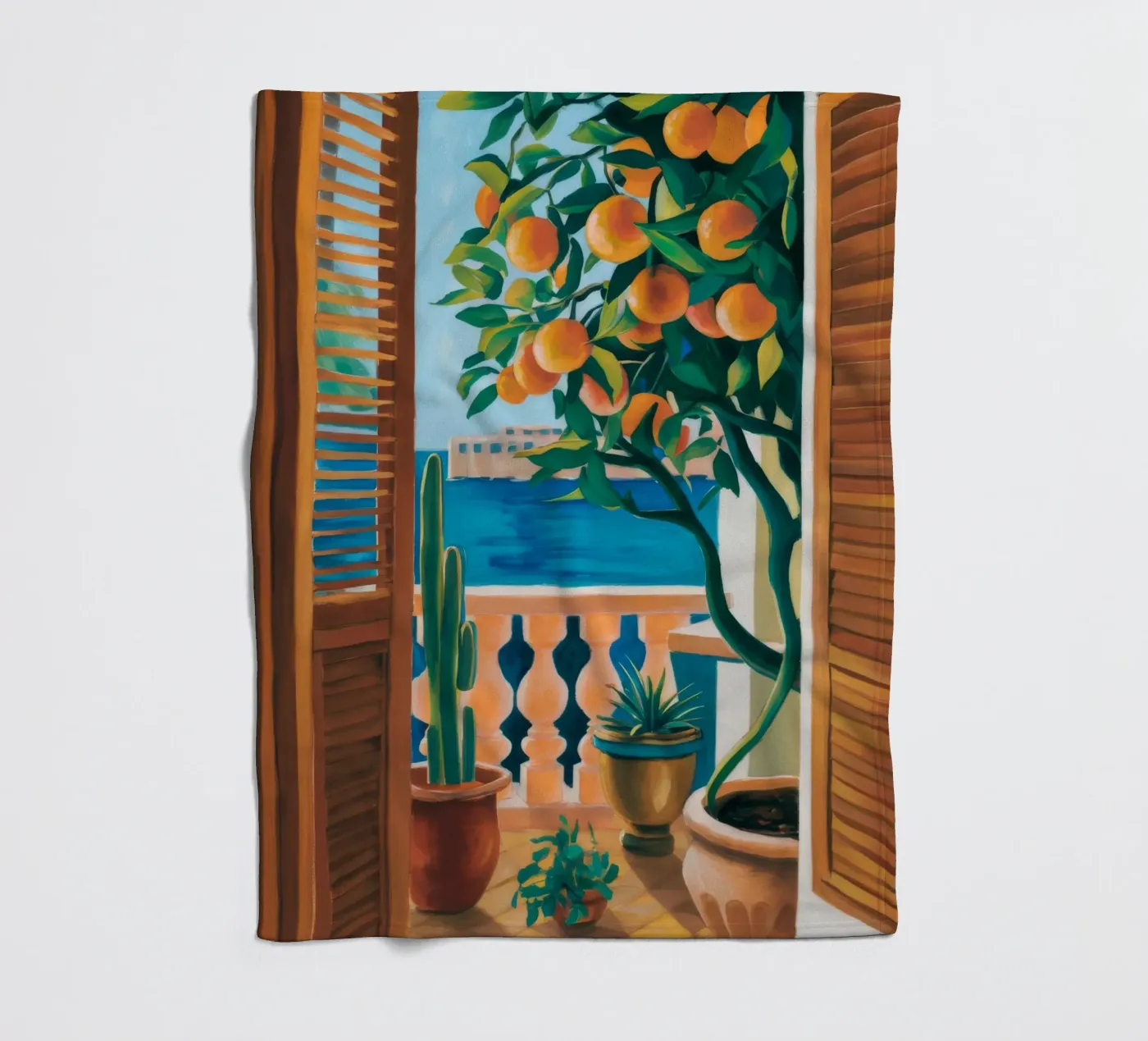Orange Tree Window fleece blanket by FadeAura