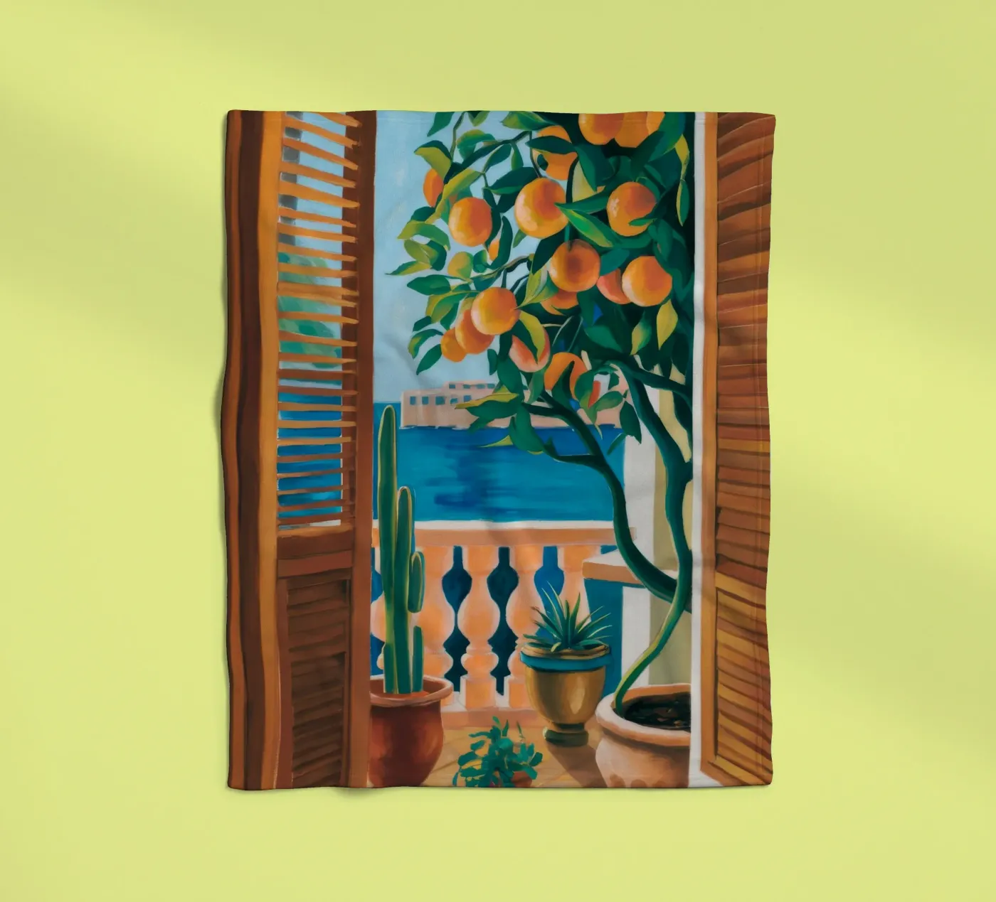 Orange Tree Window fleece blanket by FadeAura