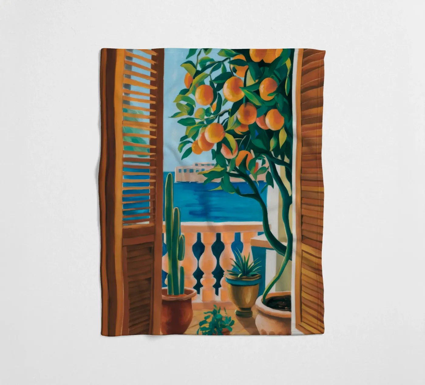 Orange Tree Window fleece blanket by FadeAura