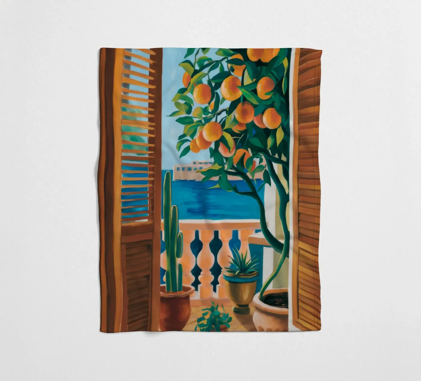 Orange Tree Window fleece blanket by FadeAura